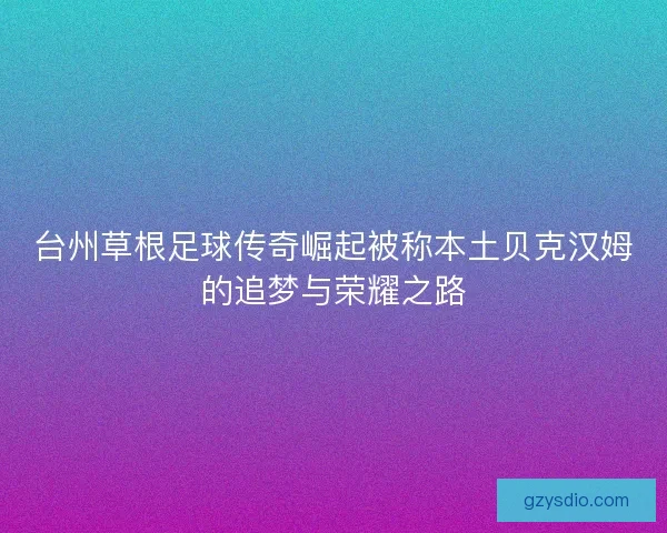 台州草根足球传奇崛起被称本土贝克汉姆的追梦与荣耀之路